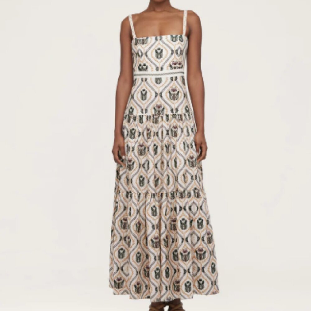 AGUA BY AGUA BENDITA Lima Jarron tiered embroidered linen maxi dress